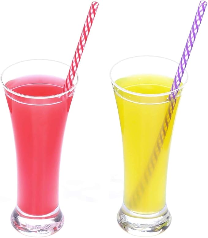 Dakoufish 12 Piece 10 Inch Reusable Plastic Thick Drinking Straws BPA Free Mason Jar Straws Transparent Small Stripe (10inch, Mix 12color)