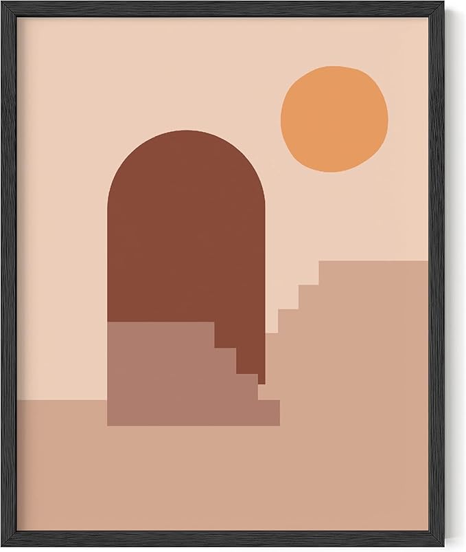 Y2K BOO Abstract Architecture UNFRAMED Wall Art Archway Stairs Sun Geometric Shapes Earth Tones Terracotta Mid Century Modern 16x20 Inch Heavyweight Paper Studio Decor