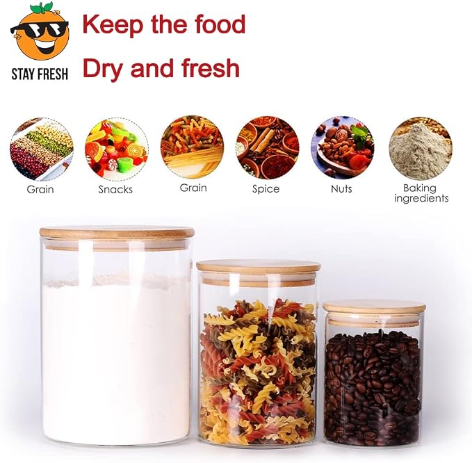Tzerotone Glass Flour and Sugar Containers, Set of 3 Large Glass Flour Canister with Airtight Lids, Pantry Storage Containers for Suger, Rice, Salt (100 OZ/54 OZ/27 OZ)