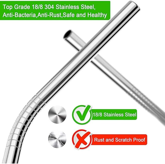Vinaco Stainless Steel Smoothie Straws, 0.5'' Extra Wide Reusable Metal Drinking Straws for Milkshakes, Bubble Tea, Smoothie, Set of 6 Jumbo Drinks with 1 Cleaning Brush