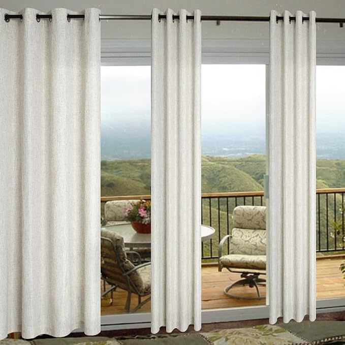Pitalk Beige Rustic Country Curtains for Living Room 86 Inches Long Flax Linen Grommet Tan Sand Color Solid Faux Linen Curtains for Bedroom Sliding Glass Patio Door 2 Panels 52x86 Length