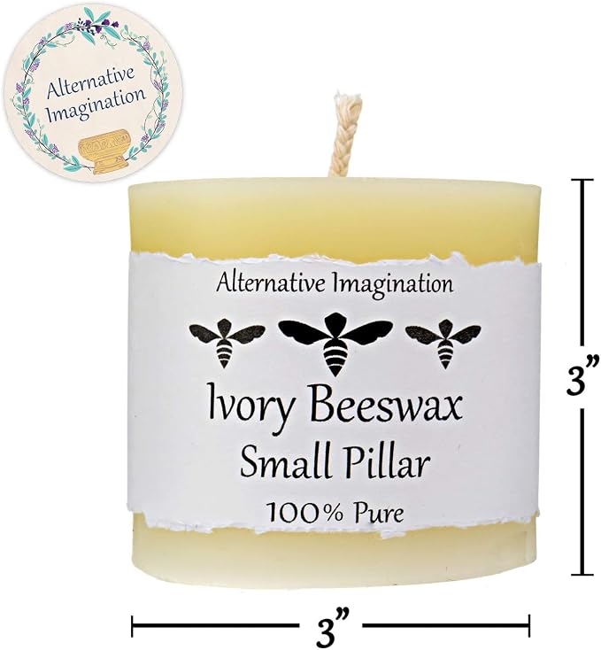 100% Pure Beeswax Candle – Long Lasting Burn – Non-Toxic & Hypoallergenic – Natural Honey Aroma – Handcrafted – Sustainably Sourced – Alternative Imagination – 3x3 Inch – White