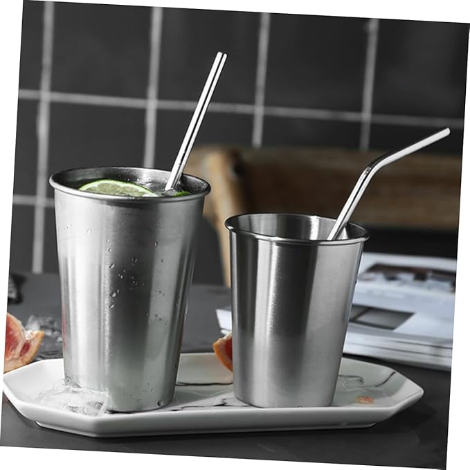 8-Piece 304 Stainless Steel Reusable Drinking Straws Set with Food-Grade Silicone Tips Curved and Straight Straws for Smoothies Cocktails and Juices