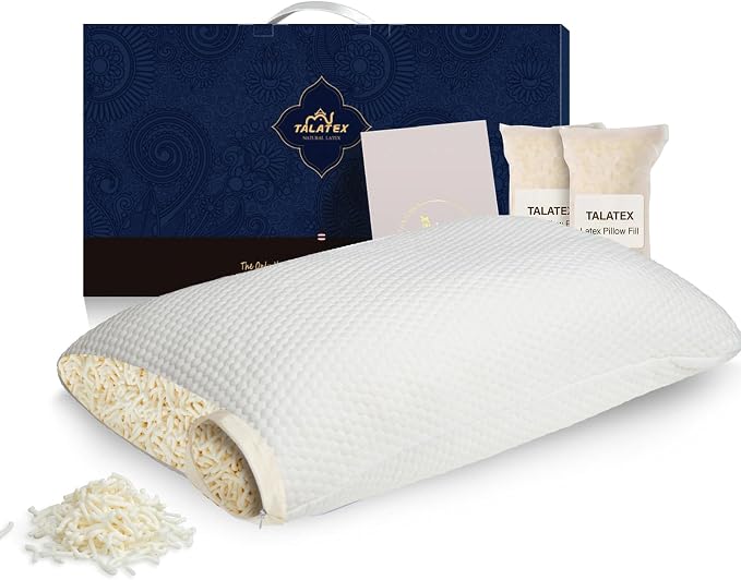 Talatex Talalay Shredded Latex Pillow-100% Natural Latex Premium Pillow with Adjustable Neck Support Area for Back, Stomach or Side Sleepers