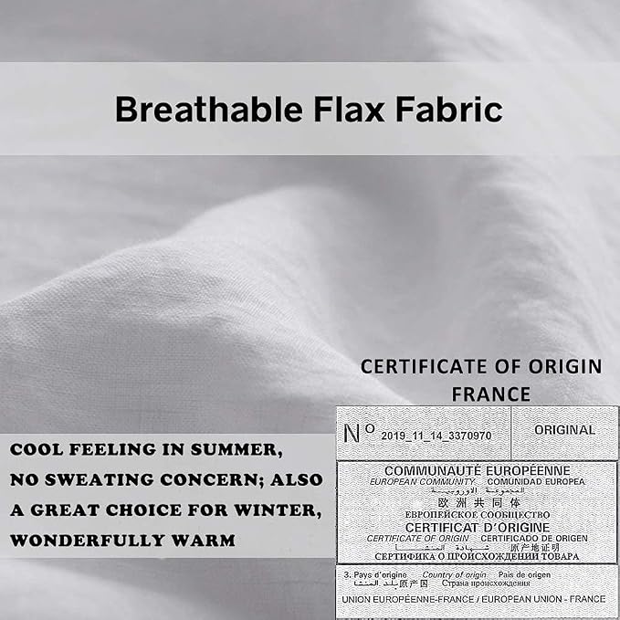 Simple&Opulence 100% French Flax Linen Duvet Cover Set with Embroidery Washed - 3 Pieces (1 Duvet Cover with 2 Pillow Shams) with Button Closure Soft Breathable Farmhouse - White, King Size