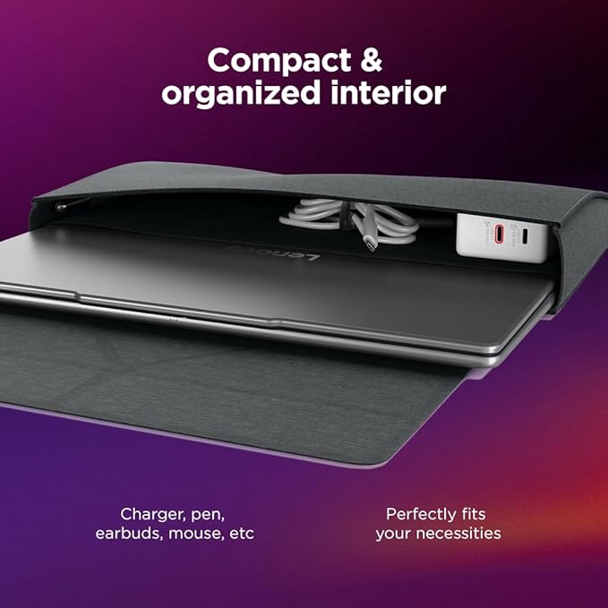 Lenovo Yoga Tote Sleeve Case for Laptops with 16-inch Display, Multi-Compartment Organizer with Convertible Stand, Lightweight Protective Polyester & Microfiber Sleeve, Luna Grey