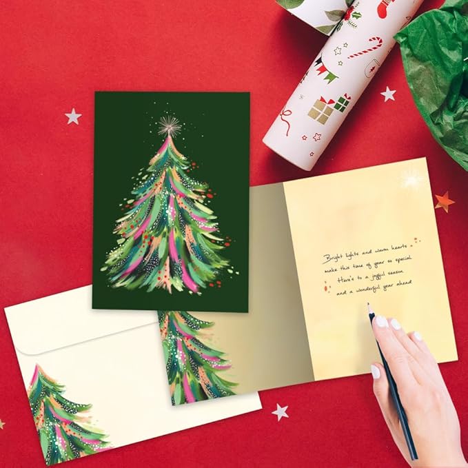 Tree-Free Greetings - Season's Greeting Card - Artful Designs - 1 Card + Matching Envelopes - Made in USA - 100% Recycled Paper - 5 x 7 - Artful Tree (VO80702)