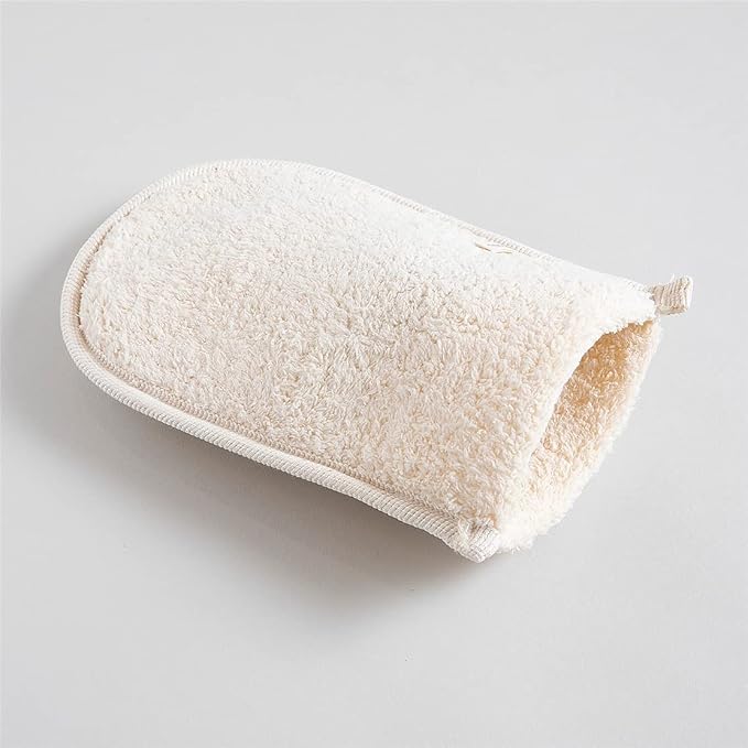 Egyptian Loofah Sponge, Large Double-Sided Exfoliating Mitt | Natural Wearable Shower Glove With Soft And Firm Textures For Deep Body Scrubbing (1 Count)