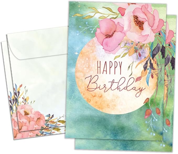 Tree-Free Greetings - Birthday Cards - Artful Designs - 2 Cards + Matching Envelopes - Made in USA - 100% Recycled Paper - 5 x 7 - Joy and Possibility (GT65339)