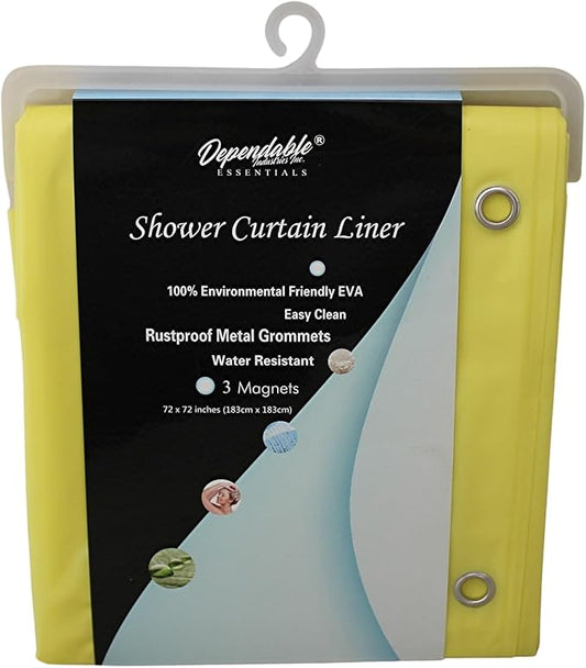 Dependable Industries inc. Essentials Premium 6 Guage EVA Shower Curtain Liner - PVC Free Magnetized Bottom Odorless with Rustproof Grommets (Yellow)