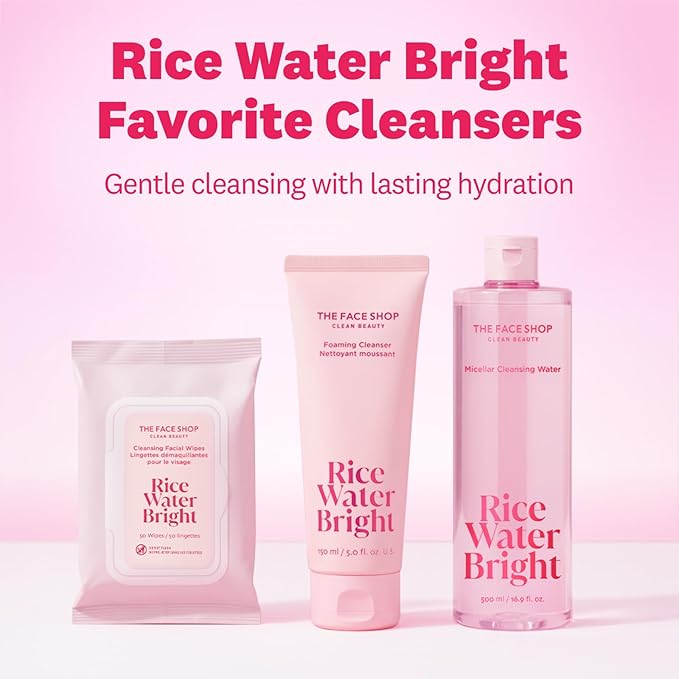 The Face Shop Rice Water Bright Micellar Water, Hydrating Face Cleanser and Makeup Remover, with Rice Active Complex™, Gentle for Sensitive Skin, 16.9 fl. oz