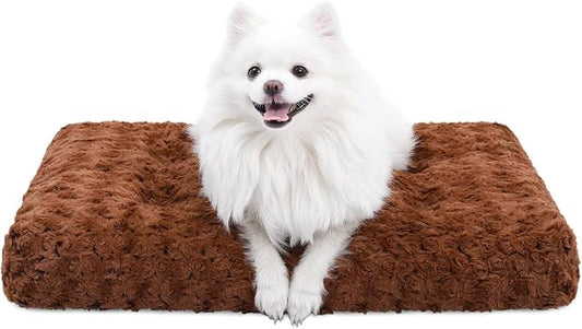 KSIIA Washable Dog Bed Deluxe Plush Dog Crate Beds Comfy Kennel Pad Anti-Slip Pet Sleeping Mat for Large, Jumbo, Medium, Small Dogs Breeds, 23" x 18", Brown