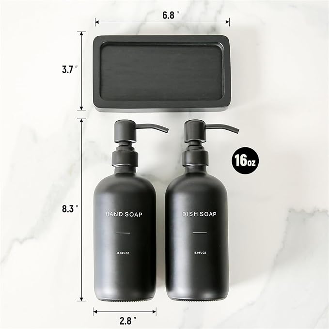 Liquid Dispenser Soap Dispenser Set Glass with Stainless Steel Pump Countertop Soap Bottle(Black Bottle+Black Pump)