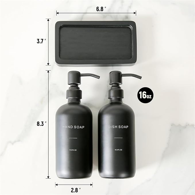 soap Dispenser Soap Dispenser Set Glass Bathroom Liquid(Black Bottle+Black Pump)