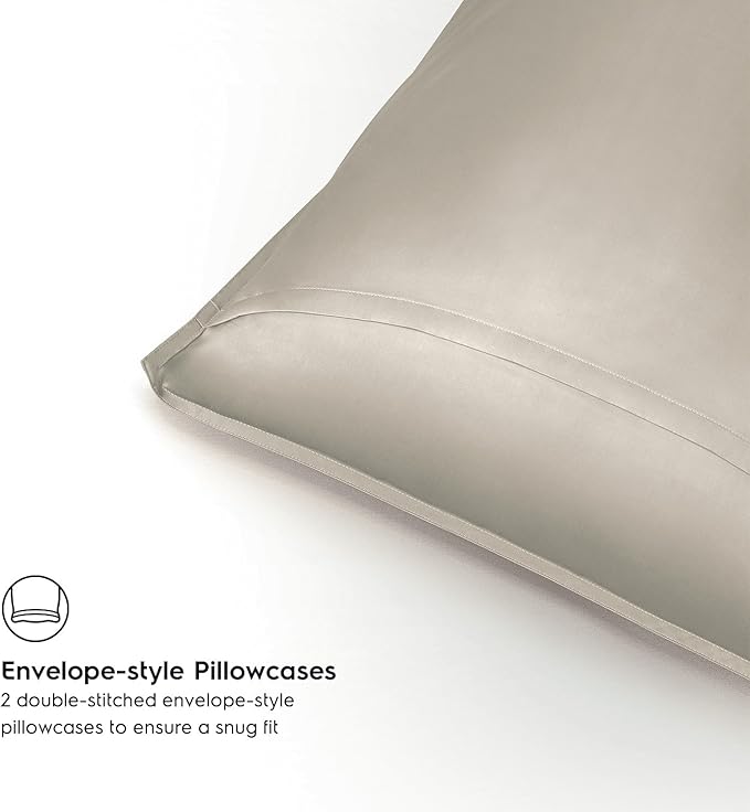 Tafts Pillow Cases Queen Size - Pure 100% Viscose Derived from Bamboo Luxuriously Soft, Silky, Cooling, Double Stitched, Envelope Closure (2 Pillowcases, Beige)