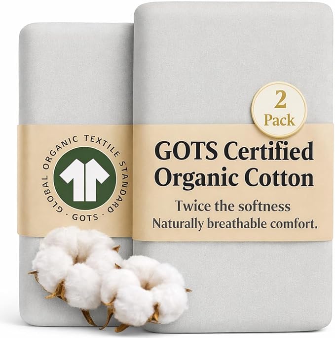 GOTS Organic Bedside Bassinet Sheets Fits 35x19 and 33x20 Compatible with Most Popular Bedside Sleepers, Premium Weight Plush - Ultra Breable Long Stable Turkish Cotton