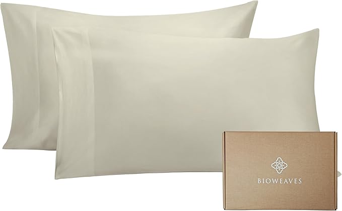 BIOWEAVES 100% Organic Cotton King Pillow Cases 300 Thread Count Soft Sateen Weave GOTS Certified – King Size, Set of 2, Sand