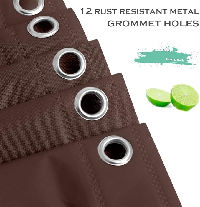 Chocolate Plastic Shower Curtain Or Liner, 72x72 Inch Lightweight Brown Plastic Bathroom Shower Showroom Inner Curtain with Rustproof Metal Grommet Holes and Weighted Magnets