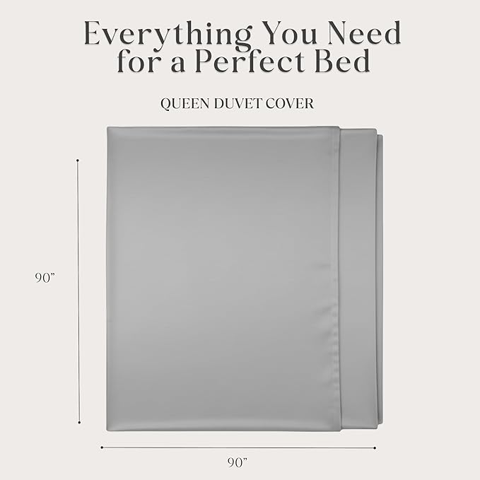 Delilah Home 100% Organic Cotton Duvet Cover, GOTS & Vegan.org Verified, Long Stem 300 TC Sateen Bedding, Non-Synthetic, Deep Pocket Fitted Linen, Lightweight, All-Season, 1 Piece Queen Size - Grey