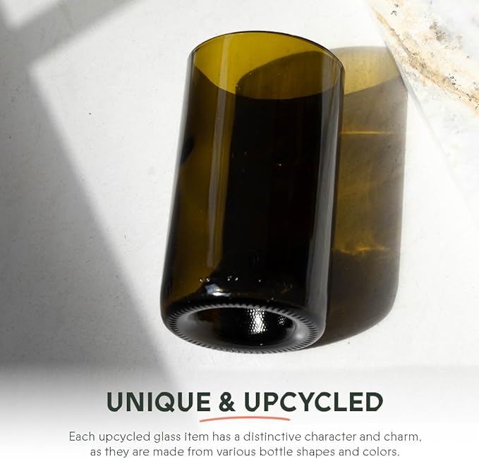 IWAS Upcycled Olive Drinking Glasses | 350 ML | 12 OZ | Set of 6 | Sustainable Water Glasses | Environmentally Friendly Dark Brown Glasses For Home