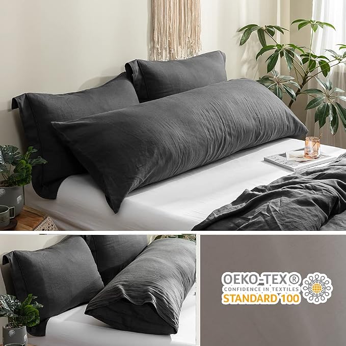 Simple&Opulence Body Pillow Cover 20" x 54",100% Pure Linen, Ultra Soft and Breathable, Body Pillowcase with Envelope Closure for Adults (Charcoal Grey)