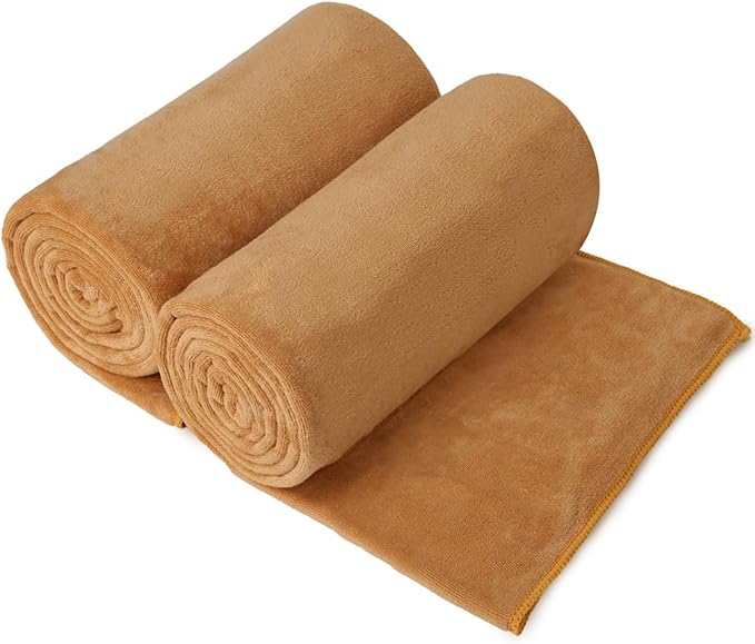 JML Large Microfiber Bath Towels Set of 2, 30" x 60", Oversized, Soft, Super Absorbent Fast Drying for Shower, Swimming, Sauna, Pool, Beach, Sport, Fitness, Yoga, Beige