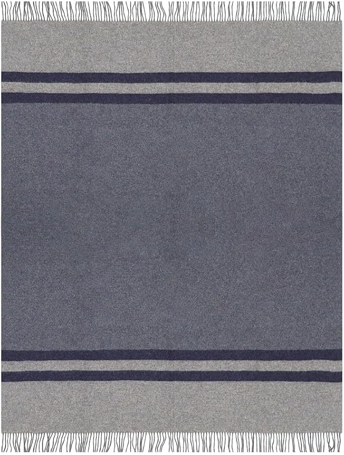 Superfine Alpaca Wool Throw Blanket - Lightweight Alpaca Merino Wool Throw Blankets | Soft Peruvian Alpaca Blanket Wool Blanket Striped Design 63" x 52" (Blue Jean/Soft Gray/Navy Blue)