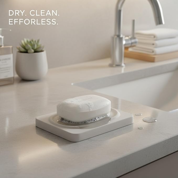Diatomaceous Earth Soap Dish, Stone Bar Soap Holder for Bathroom Sink & Counter, 4.7 x 3.1 Inch Tray