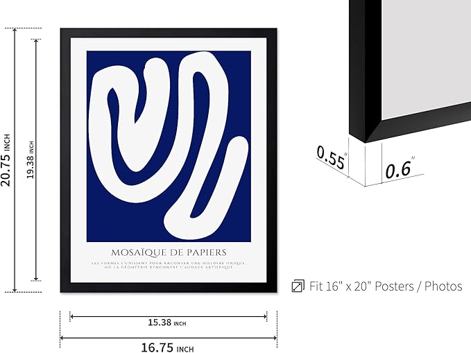 Monem Art Organic Paper Cut Abstract Print - Modern Minimalist Shape Poster - Wall Decor for Living Room, Bedroom or Office - 16x20 Black Framed Wall Art by Rs Lab Studio