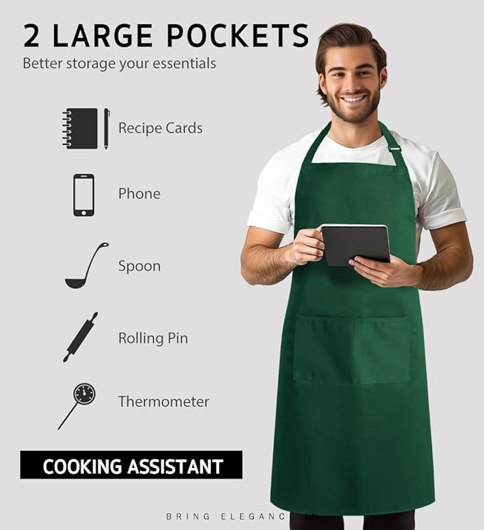 Syntus Apron for Men Women, Adjustable Cooking Kitchen Chef Aprons with 2 Pockets