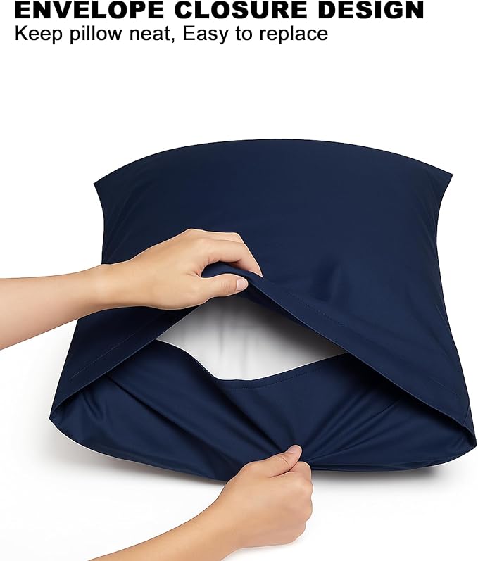 100% Rayon Derived from Bamboo Pillowcases Standard Size 2 Piece, Soft Smooth Breathable Pillow Cases, Navy 20x26 Inches