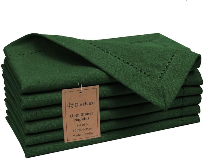 Hemstitch Dinner Napkins 100% Cotton Set of 6 - for Dining Weddings Parties Restaurants Holidays Easter Everyday Use - Soft Durable Washable Table Napkins - 18x18 Inch Cloth Napkins Green