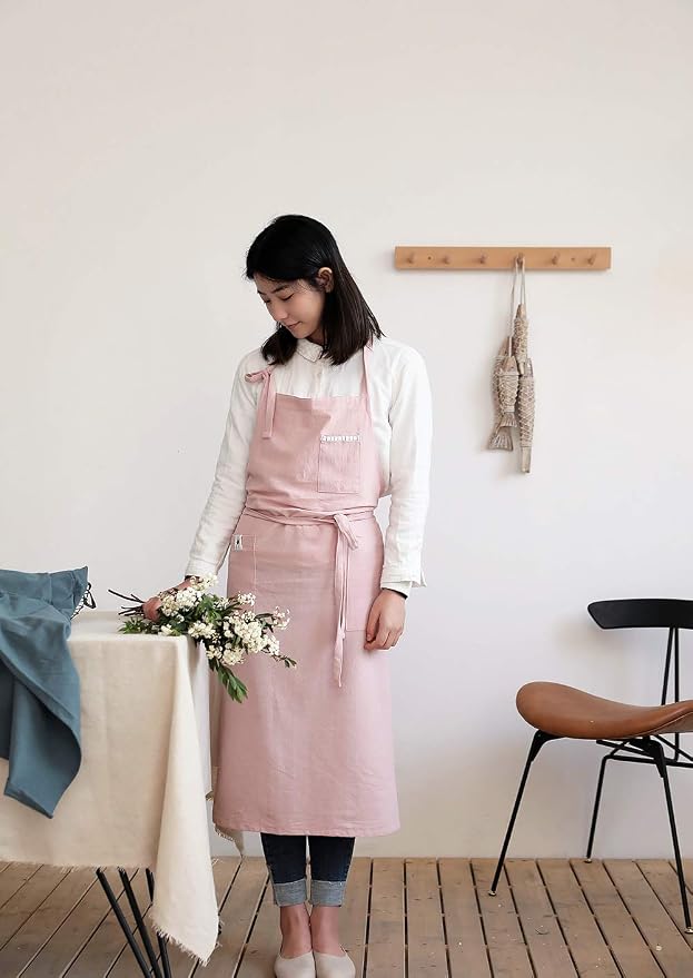 Soft Cotton Linen Apron - Retro Linen Art Apron, Adjustable Casual Apron with Towel, Great for Florist and Kitchen