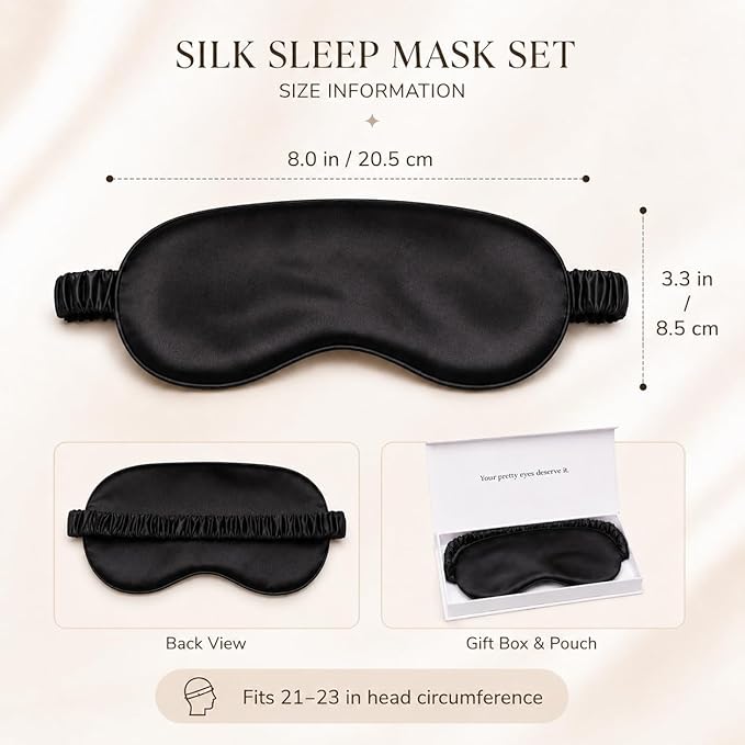 Silk Sleep Mask Light Blocking Luxury 100% Mulberry 19mm Silk Eye Mask Eye Cover Blindfold Ultra Soft Light & Comfy Anti Aging Skin Care with Travel Bag Gift Package