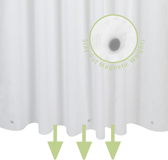 Shower Curtain Liner, 72" x 72", Waterproof, Transparent, PEVA, Non-Toxic, Odorless, Rust-Proof Metal Rings, 5 G White