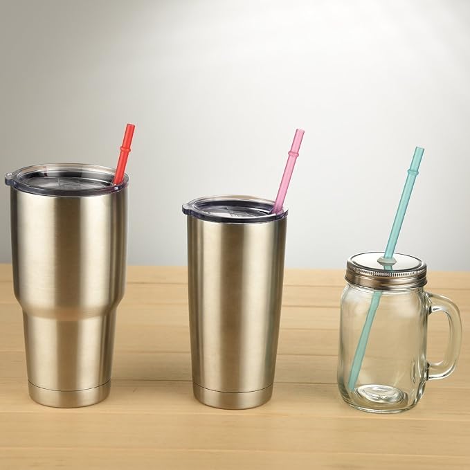 Dakoufish 13 Inch Reusable Plastic Straws Extra Long For 30-100 OZ Tall Water Bottle Thermal Mug Tumblers Rambler Mason Jar 12packs With One Brush (13inch,12color)