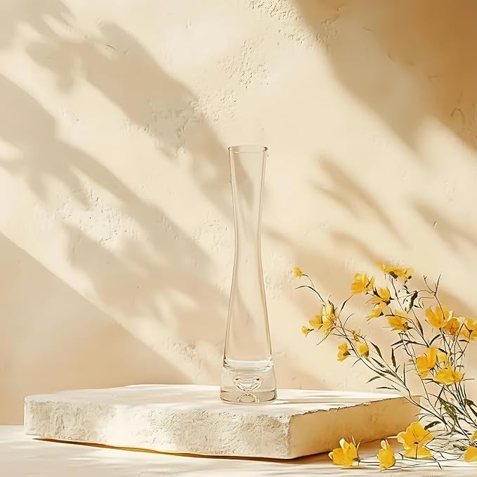 Clear Glass Small Bud Vase 8 Inches 1 Pack Narrow Necked Single Stem Vase Minimalist Modern for Home Office Table Decoration