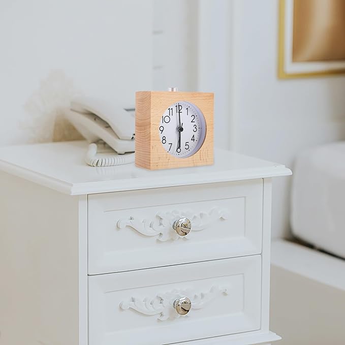 Luxshiny Wood Tabletop Alarm Clock Square Natural Wood Desktop Clock with Digital Display for Office and Household Use