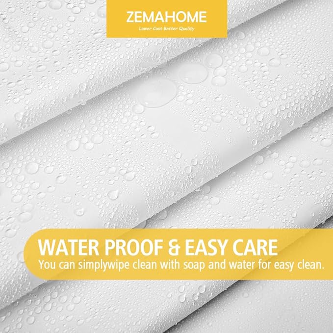 ZEMAHOME White Plastic Shower Curtain Liner, 72x72 Inch Thin Lightweight Plastic Bathroom Shower Showroom Inner Curtain with Rustproof Metal Grommet Holes and Weighted Magnets