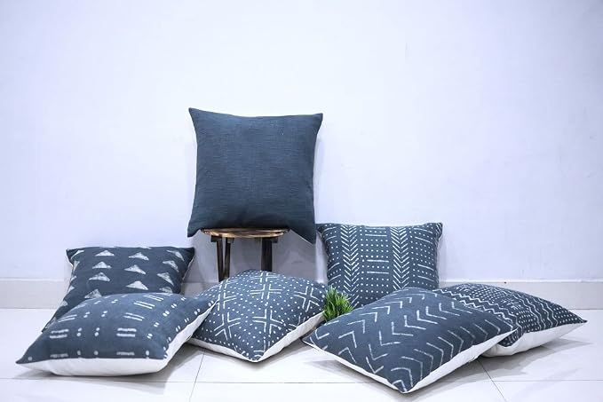 Trade Star Handloomed Spring Cushion Cover Handmade Cotton Pillow Case 100% Cotton Mudcloth Pillow Cover Rustic Modern Tribal Framhouse Throw Pillow Cases (Dark Grey ALMA 18X18 INCHES)