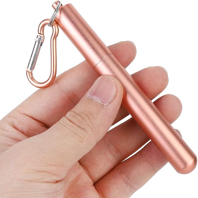 2 Set Collapsible Stainless Steel Drinking Straws, Portable Travel Telescopic Reusable Drinking Straw with Cleaning Brush for Drinking Coffee Milk Tea