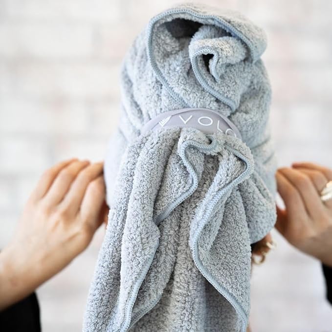 VOLO Hero Hair Towel + Facial Spa Headband for Women | Wrap Towel + Headband for Washing Face & Makeup | Ultra-Soft, Fast Drying, Anti-Frizz Nanoweave Fabric | Reusable Package (Luna Gray)