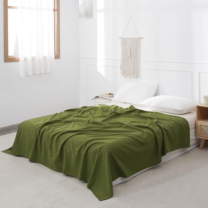 BISELINA Linen Sheet French Flax Flat Sheet Only 55% Euro Linen 45% Cotton Basic Style Solid Color Soft Breathable Farmhouse Top Sheet 1-Piece (Twin, Forest)