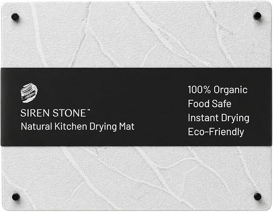 LARGE White Stone Dish Drying Mat for Kitchen Counter - Premium Diatomaceous Earth Mat | Quick Drying, Super Absorbent | (19" x 15") Non-Toxic, BPA-Free, Eco-Friendly | Female Founded USA Brand