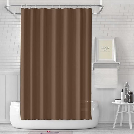 timecity Coffee Shower Curtain Liner PEVA Bath Curtain with 3 Magnets Thickened Water Proof Quick Drying Shower Curtain Set with 12 White Hooks Plastic Shower Liner for Bathroom Shower,71x71inch