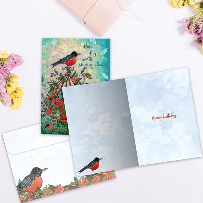 Tree-Free Greetings - Birthday Cards - Artful Designs - 1 Card + Matching Envelope - Made in USA - 100% Recycled Paper - 5"x7" - Bird Songs (GO65460)