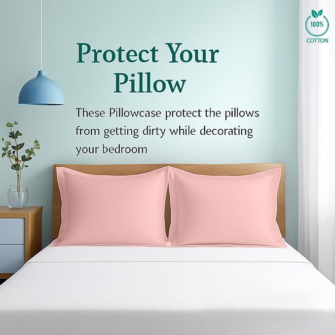 2 Pack Pillow Shams Standard Size 20x26 – 600 Thread Count 100% Organic Cotton Pink Pillow Covers with 2 Inch Flange, Soft & Smooth Premium Hotel-Quality Pillowcases Set of 2