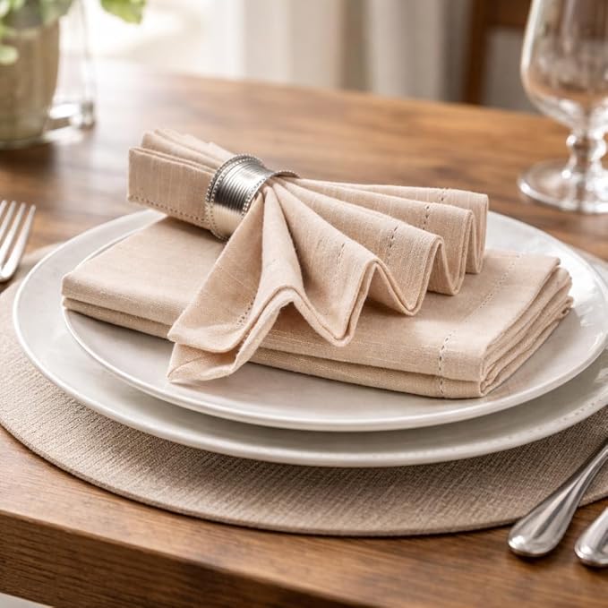 Chambray Slub Cloth Dinner Napkins Set of 6(20X20 in Linen) 100% Cotton Everyday Use Premium Quality Over Sized Cloth Napkins with Mitered Corners Ultra Soft Durable Hotel Quality