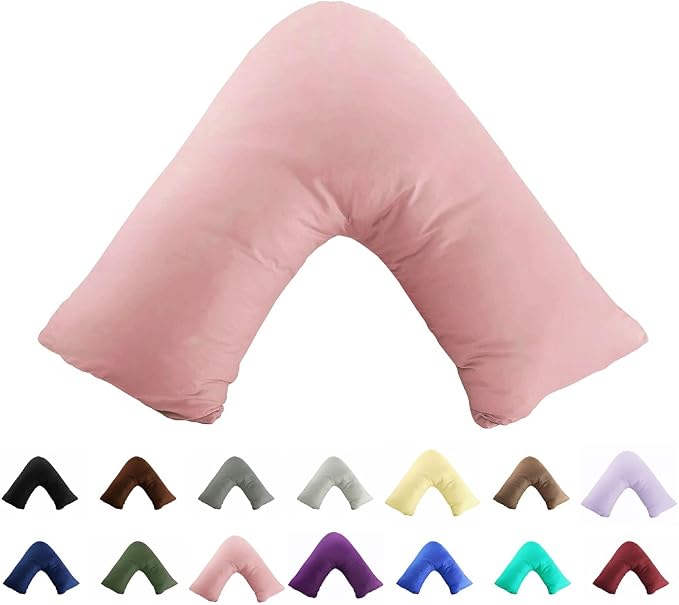 TAOSON 100% Cotton 300 Thread Count Soild Envelope Style V Shaped/Tri/Boomerang Standard Pillow Case Cushion Cover Only Cover No Insert (Pink)