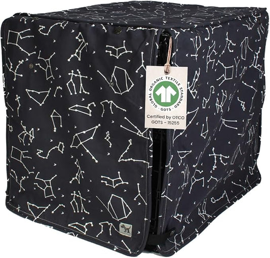 Molly Mutt Rocketman Dog Crate Cover, 100% Cotton Canvas Cover with 2 Roll-Up Panels, Ideal for Dog or Cat Crate, Durable, Washable, and Free of Harmful Chemicals, 30" x 19" x 21"
